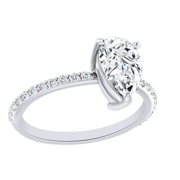 AFFY Simulated White Moissanite & Diamond Solitaire Engagement Ring In 14K White Gold, Size-12.5