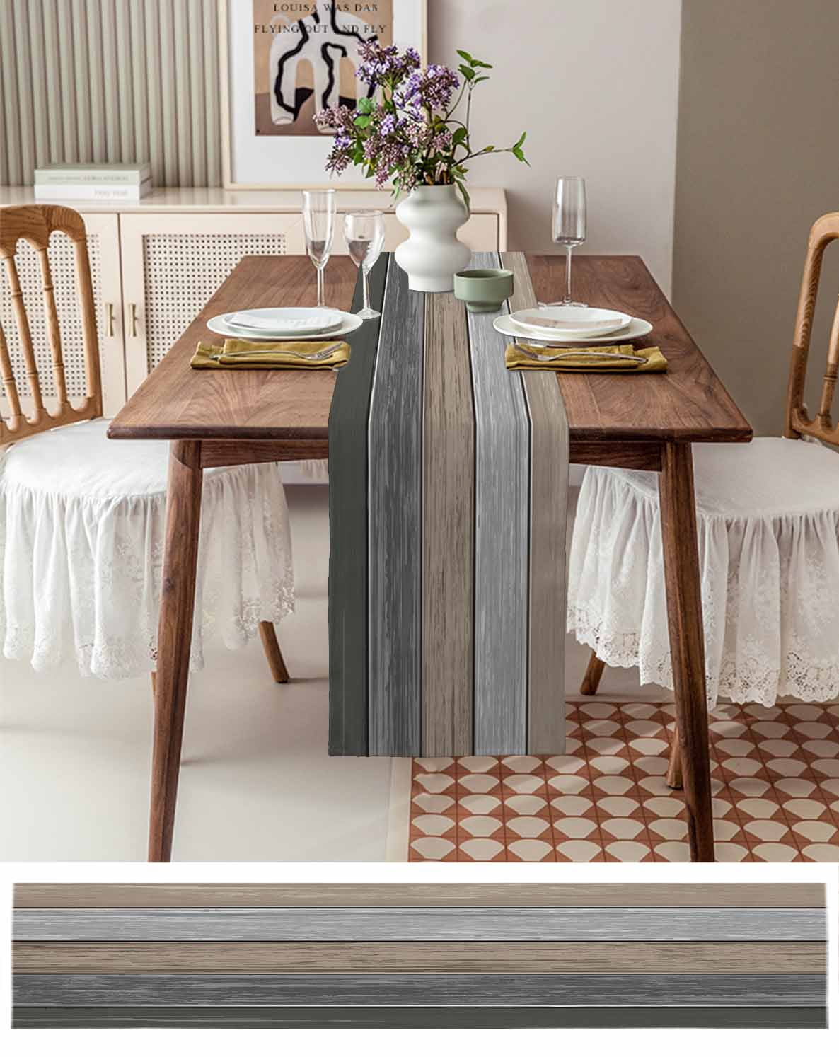 Table Runner Dresser Scarf 13 x 36 Inch Retro Country Style Gradient Wood Grain Table Runners Non-Slip Heat Kitchen Dining Table Decor for Kitchen Farmhouse Indoor Outdoor Home Party