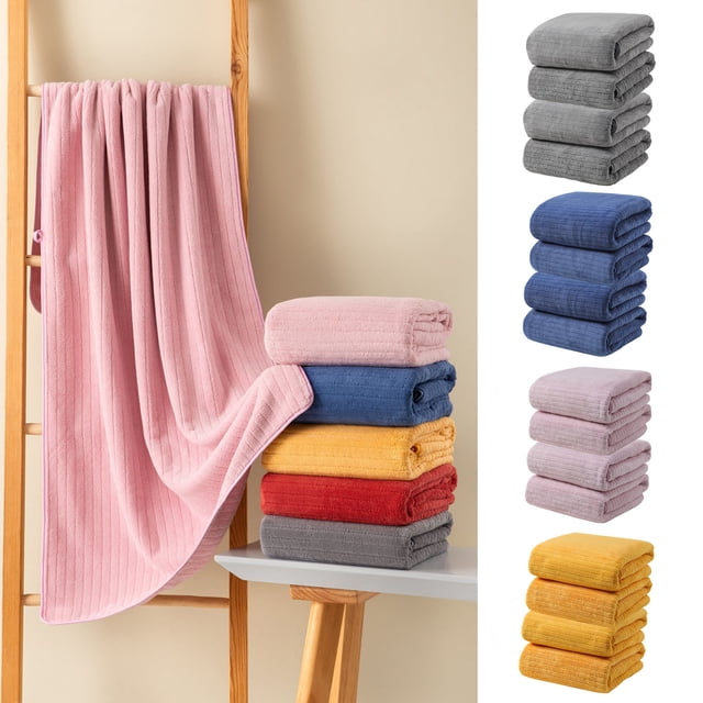 Sentmoon Hand Towels for Bathroom Pool Towels 4cp Velvet Towel for Adult Daily Use At Home Absorbent Dry Hair Towel That Does Not Hair Beach Towel Strip Patterned Bath Towel for Hiking and Travel