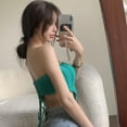 thumbnail image 4 of Opperiaya Hauts Courts en Tricot Bandeau pour Femmes, Ourlet Mouchoir Sans Bretelles, 4 of 6