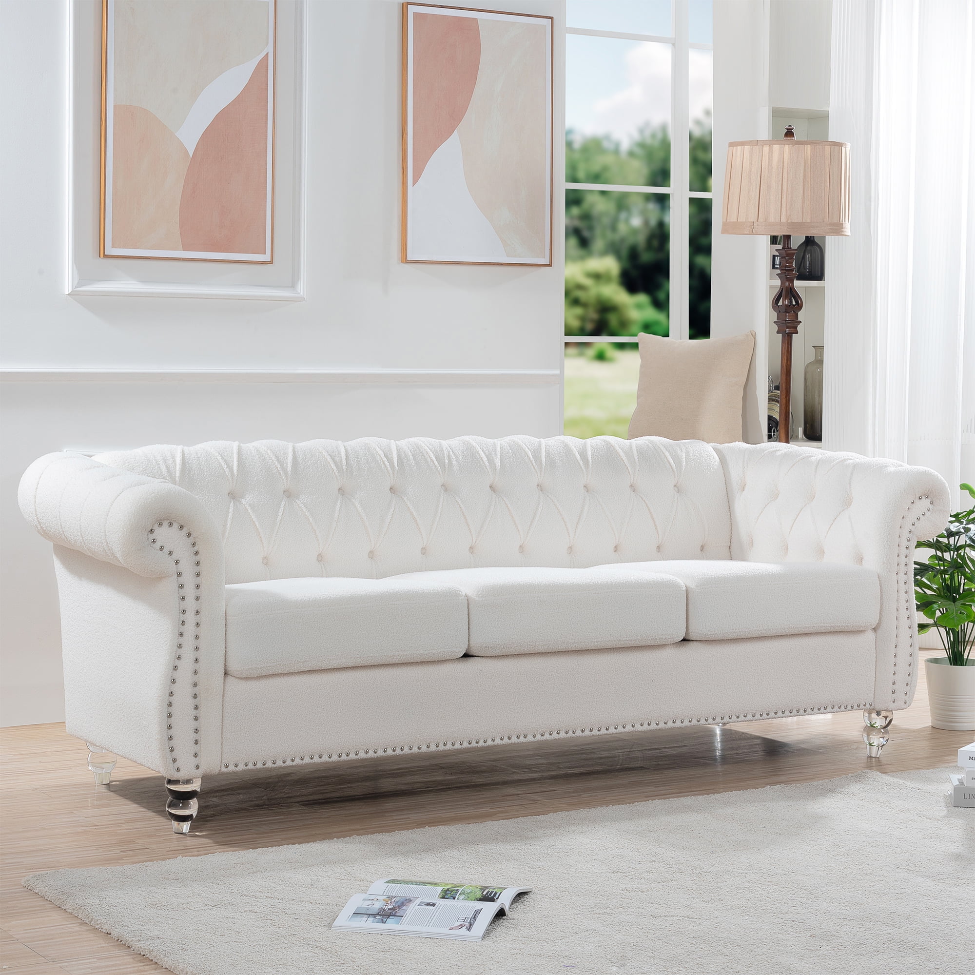Miniyam 85" Chesterfield Fabric 3 Seater Couch Furniture,Upholstered Sofa with Tufted Back,Roll Arm Classic Chesterfield Settee Couches for Living Room,Office
