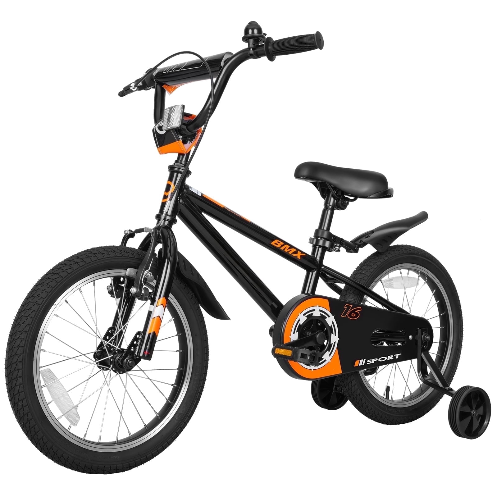 Hykolity Kids Bikes, 16 Inch BMX Style Boy's Bicycle Ages 4-6 Years Old, Kids Bicycle for Boys Girls with Training Wheels, Adjustable Seat, Front and Rear Fender, Black