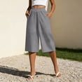 thumbnail image 4 of Fancifize Linen Capri Pants for Women Summer Casual Beach Elastic Waist Trousers Wide Leg Palazzo Loose Pants, 4 of 4