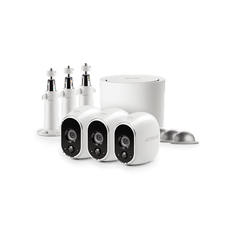 Arlo VMS3330W Security Camera System, 3 Wire-Free HD Security Camera Bundle with 3 Additional Wall Mounts and 3 Outdoor Mounts