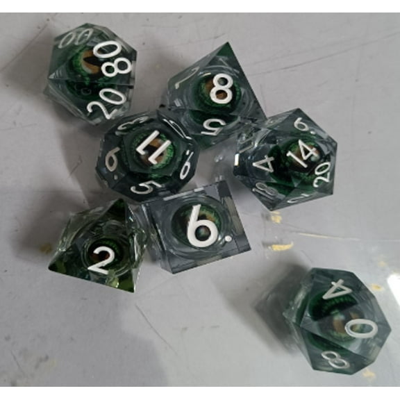 Galactic Dice Premium Dice Sets - Clear Hazel Moving Eyes Sharp Resin Set of 7 Dice