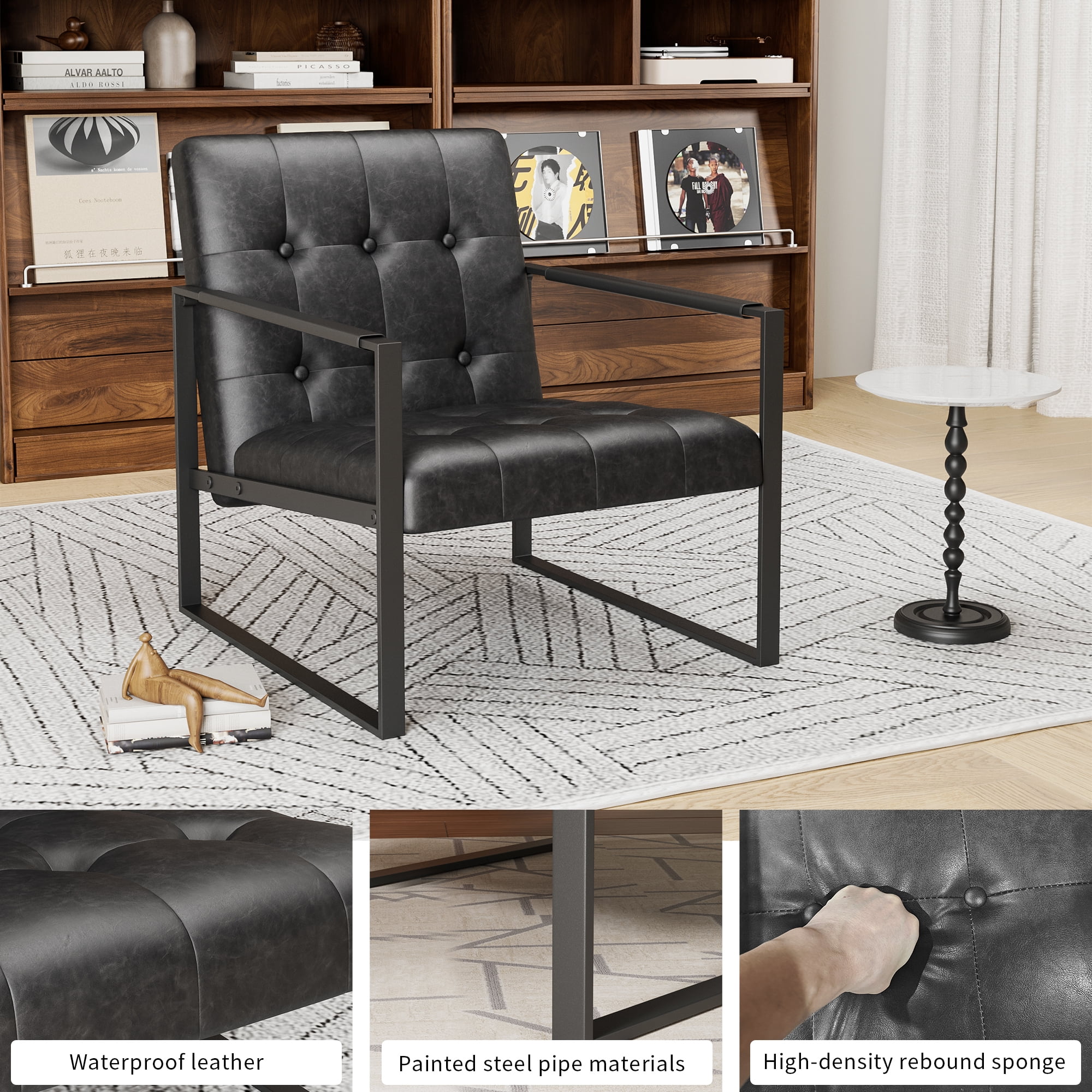 Modern Accent Chair,PU Upholstered Accent Chair Armchair Sofa Chair for Bedroom,Living Room,Office,