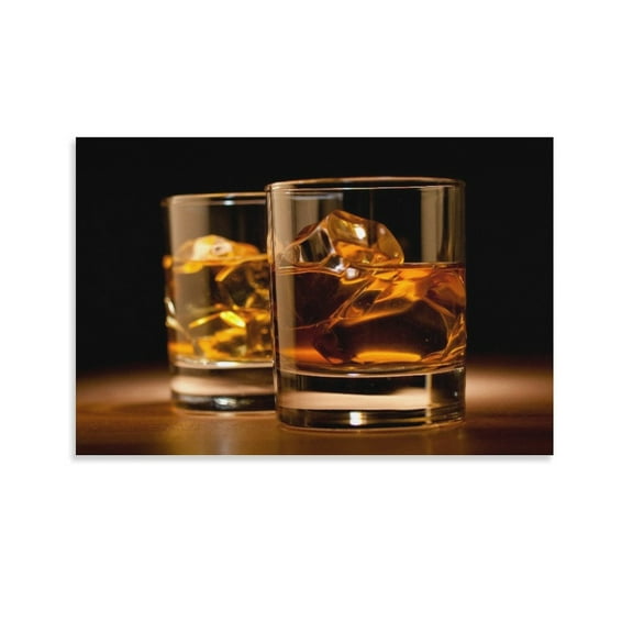 Brown Whisky With Ice Cube In Cups Canvas Art Poster And Wall Art Picture Print Modern Family Bedroom Decor Posters,Unframe-style,12x18inch(30x45cm)