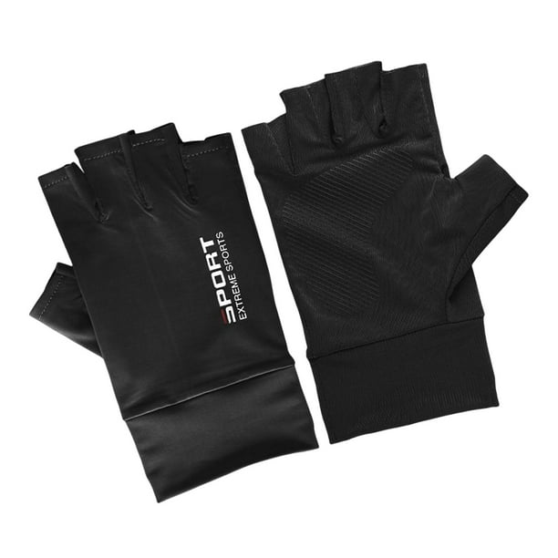 Guantes de seda de hielo con protección solar, guantes de medio dedo para mujer para deportes al aire libre toda la mitad de negro