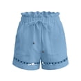 thumbnail image 5 of Hurxie Women's Casual Elastic Waist Lounge Shorts Comfy Stretch Lace Trim Summer Beach Linen Ruffle Shorts Blue,M, 5 of 6