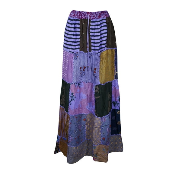 Mogul Women Patchwork Skirt Long Boho Chic Colorful Unique Gypsy Tiered Maxi Skirts