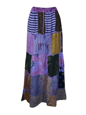 Mogul Women Patchwork Skirt Long Boho Chic Colorful Unique Gypsy Tiered Maxi Skirts