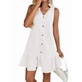 thumbnail image 3 of Women'S Spring V Neck Sleeveless Jacquard Sundresses Button Decoration Flowy Summer Dresses for Women White XL, 3 of 9