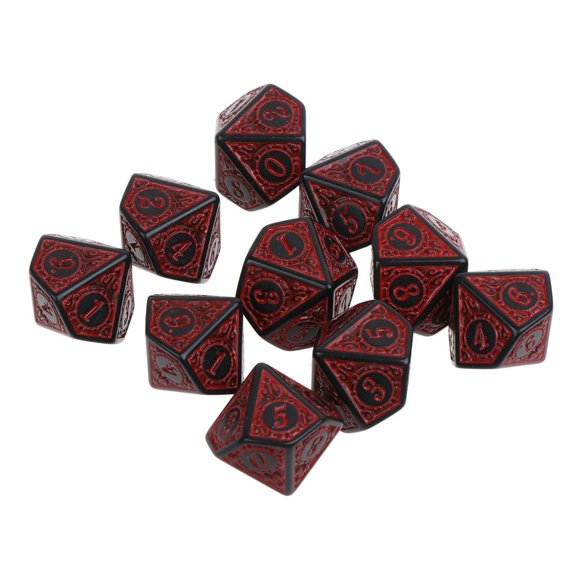 HLONK 10Pcs 5 Colors Multifaceted Dice d10 Polyhedral TRPG Games Dice Set Board Game