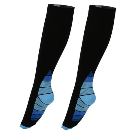 Compression Socks for Women & Men Premium Black & Shaded Blue Knee High Graduated Compression for Running, Flight Travel, Maternity Pregnancy (1 Pair,