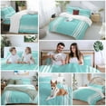thumbnail image 5 of Farmhouse Teal Duvet Cover Set Queen Size, White Stripe 4 Piece Soft Microfiber Bedding Set with 1 Duvet Cover, 1 Flat Sheet, 2 Pillowcases, 5 of 9