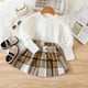 thumbnail image 4 of Gibobby Conjunto de 2 uds de sudadera y pantalón para niños pequeños, bebés, Niñass, camiseta de manga larga, Tops, faldas a cuadros de lana con botones(Marrón, 1-2 Años), 4 of 5