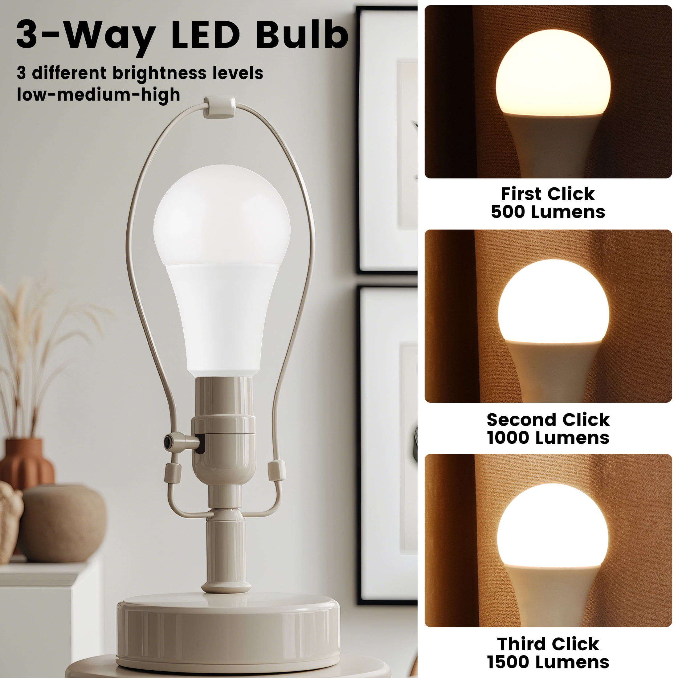 Great Value A21 LED 6/12/19W (60/100/150W Equivalent) Tunable Soft White E26 Medium Base 3-Way Light Bulb