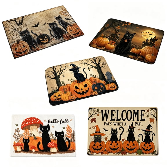 UALSRZL Halloween Pumpkin Mat, Non-Slip Absorbent Pumpkin Ghost Door Mat, Soft Halloween Decorations Rug for Bathroom Porch Festivel Decor, Orange