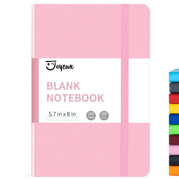 JOYEUX Blank Journal Notebook, A5, 160 Pages 100 gsm Thick Sketch Books Hardcover Journal for Writing, 57 inches x 8 inches Notebooks for Work (Pink)