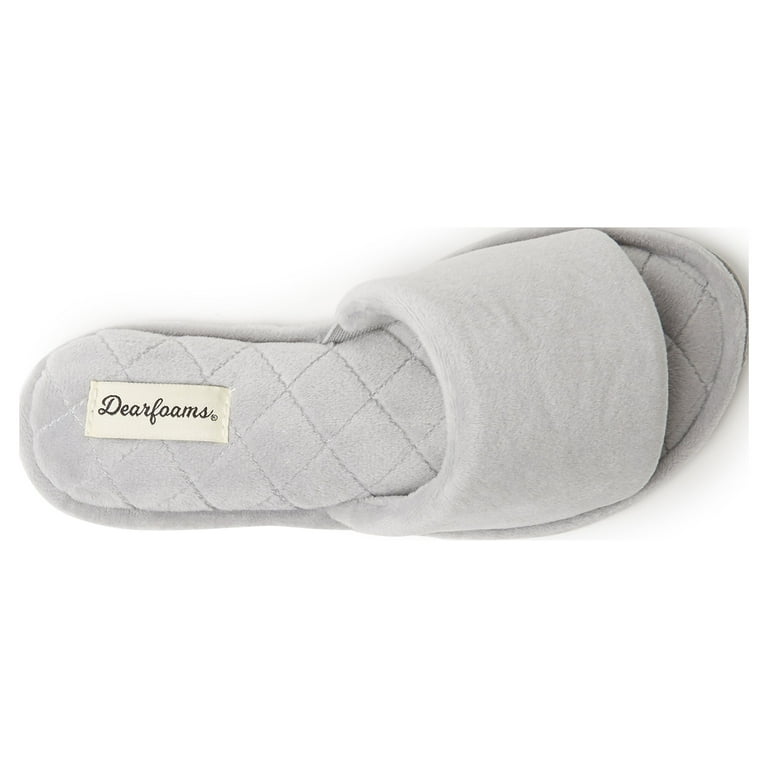 Dearfoams Women's Velour Memory Foam Slippers, Quilted Footbed