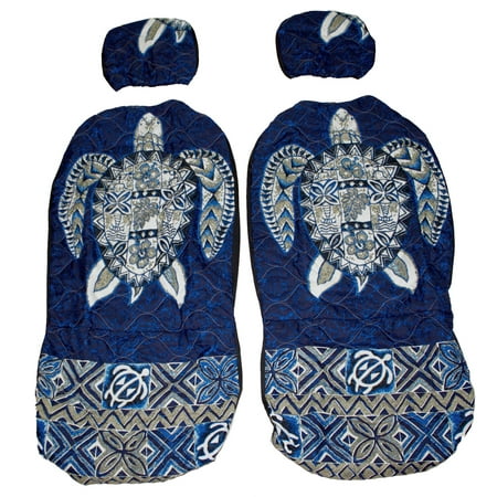 Blue Seat - Hawaiian Car Seat Covers with Separated Headrest, Blue Big Turtle, Set of 2 Front Bucket Seat Covers, Made in Hawaii