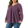 thumbnail image 4 of Agnes Orinda Women's Plus Size St. Patrick's Day Tops Women Long Sleeve Notched Neck Front Pleated T-Shirt Blouses 4X Purple, 4 of 6