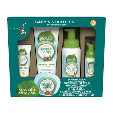 Seventh Generation Baby Gift Set With Shampoo & Wash, Diaper Cream, and Lotion Coconut Care 4