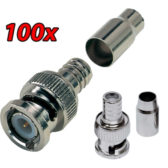 Evertech 100 PCS Crimp on BNC Male Connector for CCTV RG59 Cable Wire