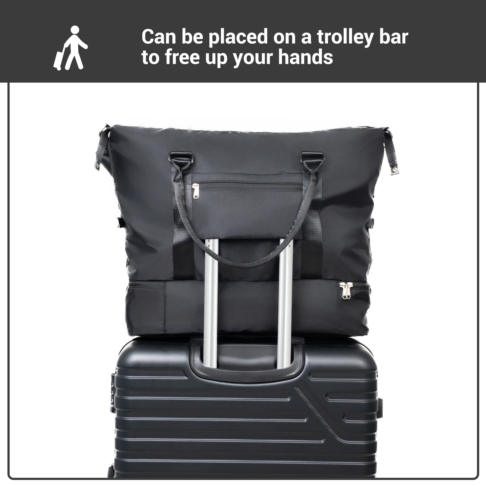Travelhouse 5-Piece Hardside Luggage Set Spinner Lightweight Suitcase with TSA Lock & Duffel Bag,Black