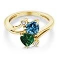 thumbnail image 2 of Gem Stone King 10K Yellow Gold Fashion Right-Hand Ring Heart Shape Persian Blue Moissanite and Nano Emerald Green (1.53 Cttw, Size 5), 2 of 3