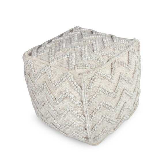 Steve Silver Kenzari Square Zigzag Handwoven Ivory Wool Pouf