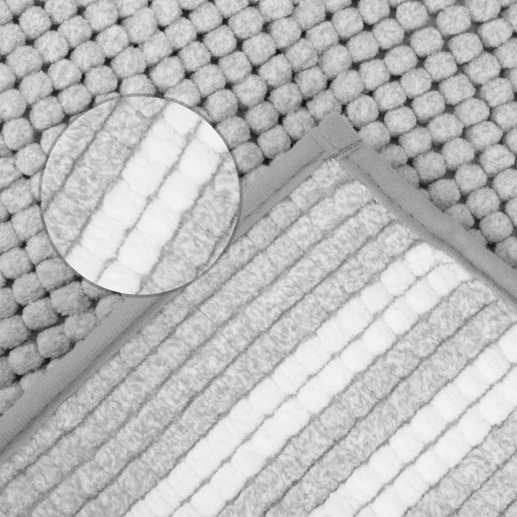 Unique Bargains Striped Bathroom Rugs Soft Fluffy Chenille Bath Rugs Light Grey 16" x 24"