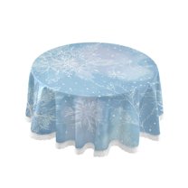 60 Inch Round Tablecloth with White Lace Trim Fall Table Cover for Elegant Dining Decor Delicate Snowflakes Patter