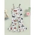 thumbnail image 3 of Kids Baby Girl Suspender Jumpsuit Casual Summer Bull Head Floral Print Rompers Flared Pants for Toddler, 3 of 10