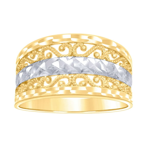 10k Two-tone Gold Womens Filigree Fashion Ring 10.7x3.6mm Wide Ring for Women - 2.8 Grams