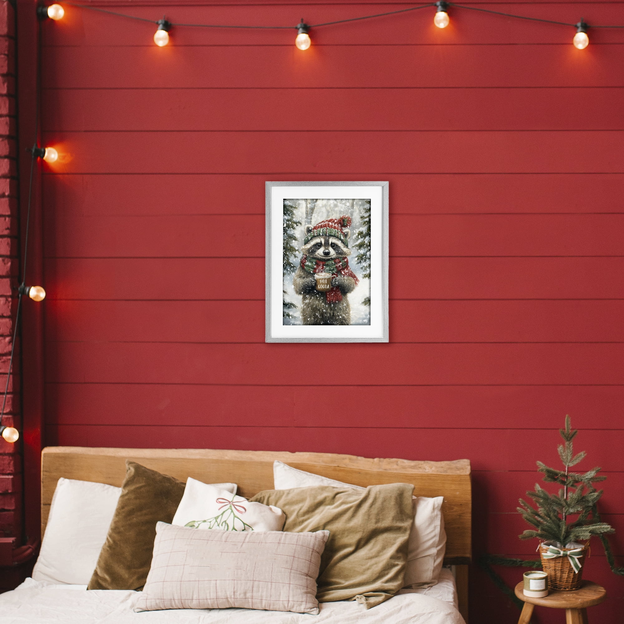 Stupell Industries Merry Cocoa Raccoon Gray Framed Print Under Glass, design by Tina LeCour