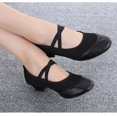 thumbnail image 4 of Zapatos de baile para profesores, zapatillas de Ballet de cuero y lona, zapatos de baile de tacón bajo cuadrado, negro/rojo, zapatos de práctica de enseñanza para niñas y mujeres, 4 of 5