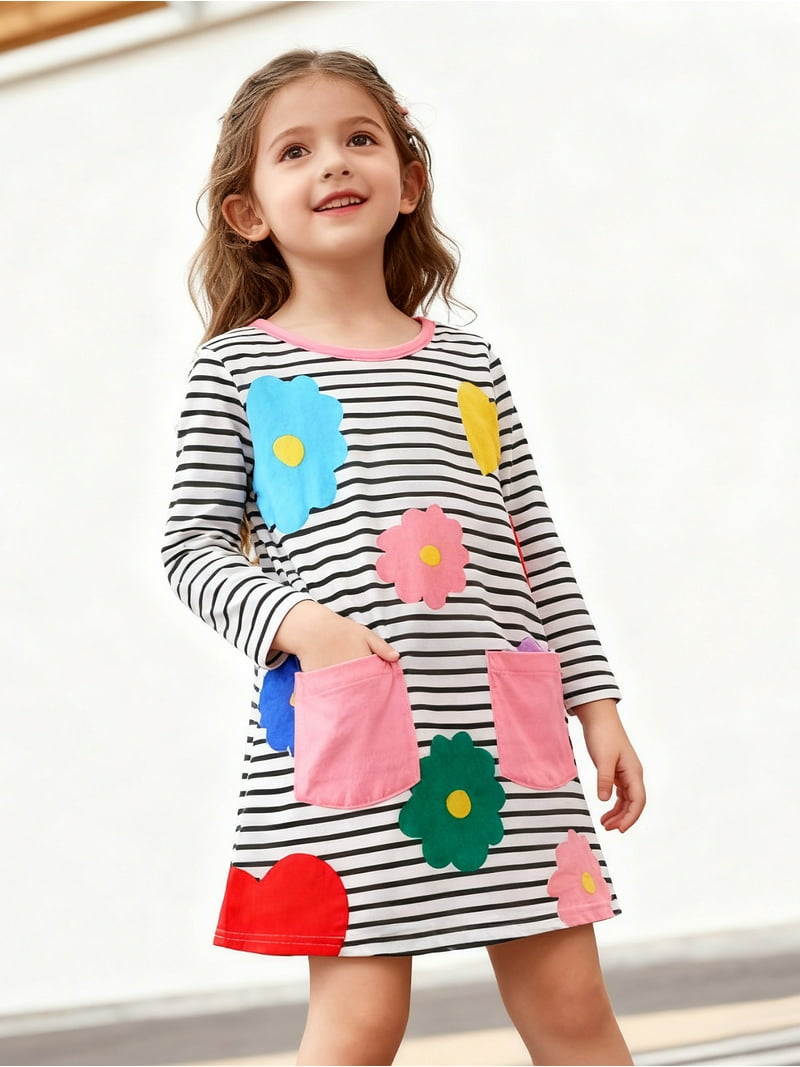 HILEELANG Toddler Girls Long Sleeve Dress, 5T, Christmas Winter Cotton -  Walmart.com