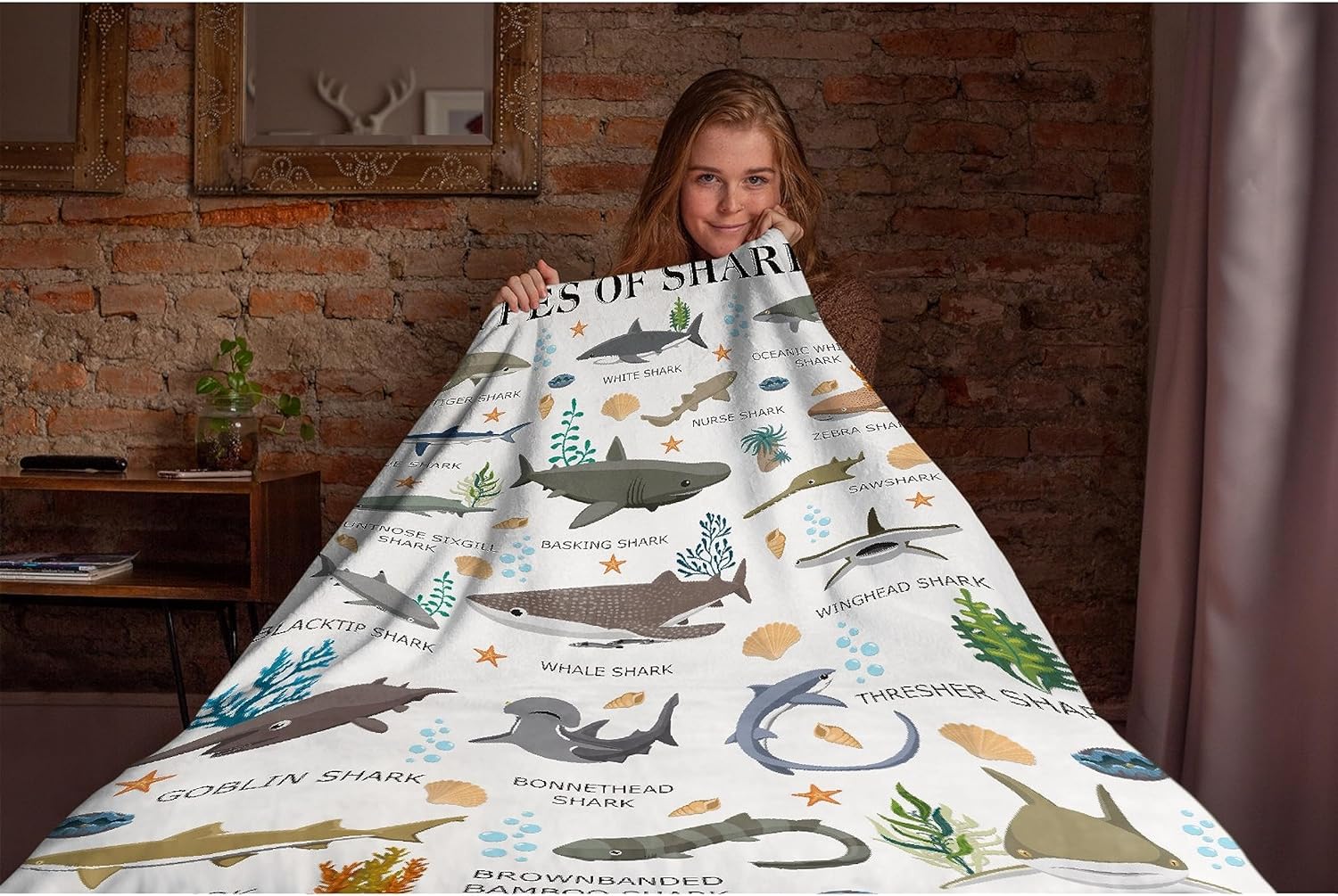 Shark Blanket Shark Gifts for Kids Shark Lovers Boys Adult Kids Blue Types of Sharks Plush Cozy Flannel Funny Animal Educational Throw Blankets 50"X40" Decor for Sofa Couch Bedroom Living Room Nursery