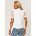 thumbnail image 4 of Blusa Allegra K Manga De Malla Corta Cuello V De Pajarita Para Mujer Blanco M, 4 of 5
