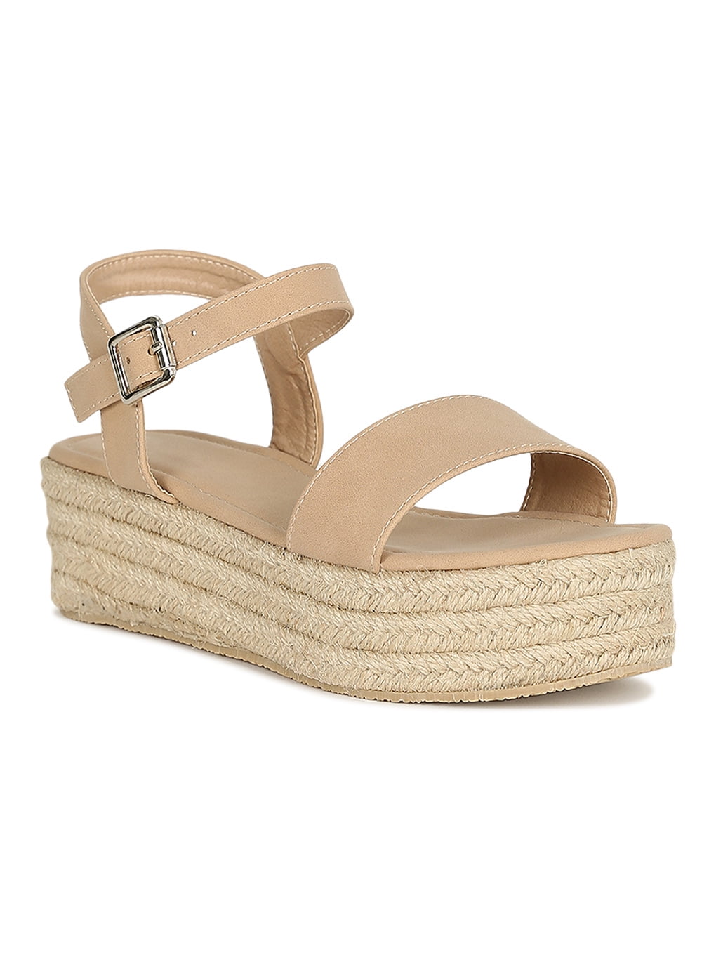 Women Open Toe Ankle Strap Espadrille Flatform Sandal 19045