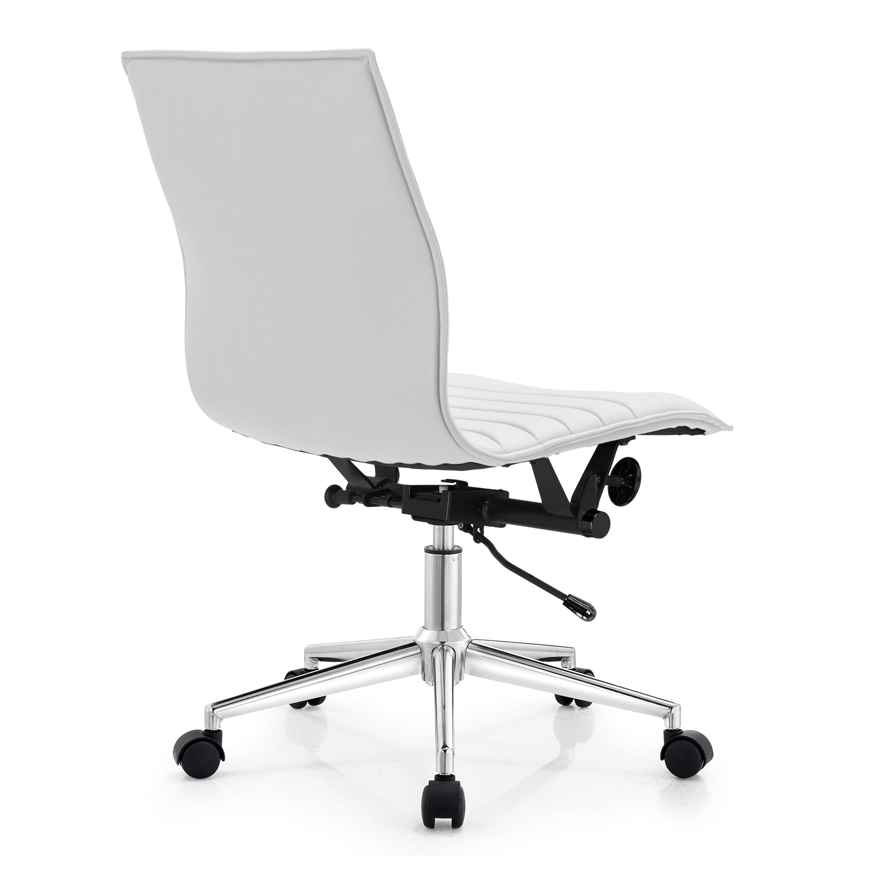 2xhome - Mid Back Height Modern Home Office Chair, Ribbed PU Leather Seat with Swivel Tilt Adjustable Ergonomic Computer Desk Chair, Conference Chair, White, Set of 1, 1 piece