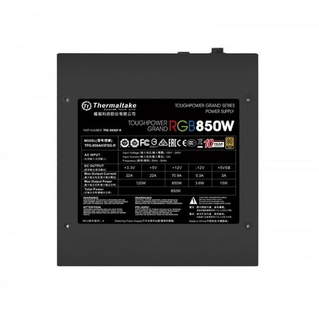 Thermaltake - ToughPower Grand RGB 850W ATX12V 2.4/EPS12V 2.92 80 Plus Gold Modular Power Supply - Black