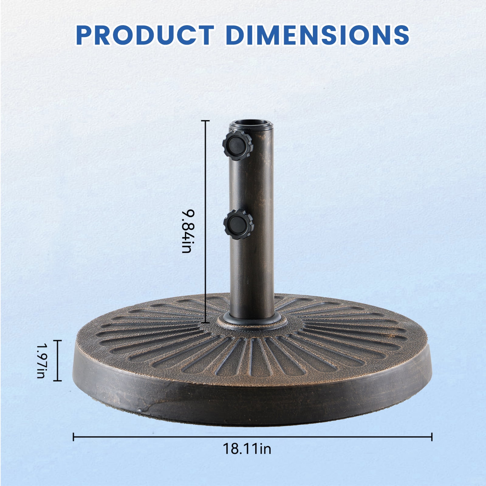 EDX Patio Market Umbrella Base, 30lbs Heavy Duty Round Outdoor Stand, resin base and iron stand with Petal Pattern, Bronze-colored