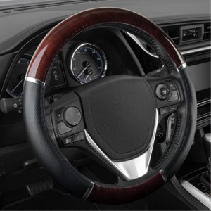 BDK Dark Wood Grain Steering Wheel Cover, 15 Inch