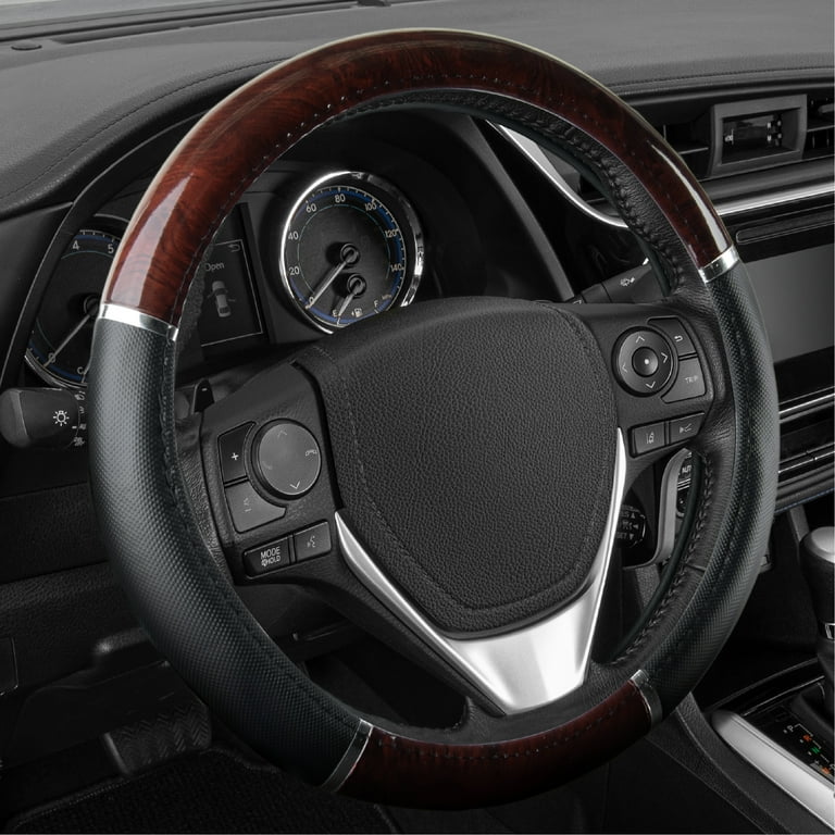 BDK Dark Wood Grain Steering Wheel Cover, 15 Inch photo 1