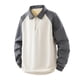 thumbnail image 1 of Blusa y camisa de manga larga con cuello vuelto para hombre, moderna, con bloques de color, empalme, medio botón, manga larga, solapa, sudadera informal, blusa de poliéster para hombre, 1 of 8