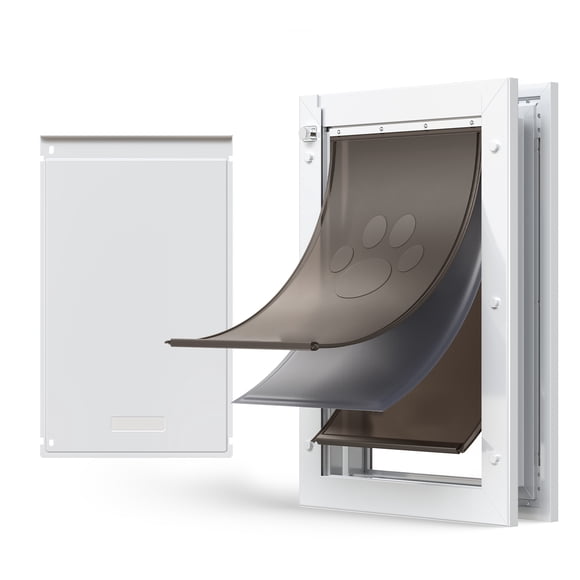 KFFKFF Pet Door, Large, with Three Magnetic Flaps and Metal Frame, Strong and Weatherproof Dog Door for Interior and Exterior Doors, Easy to Install, White