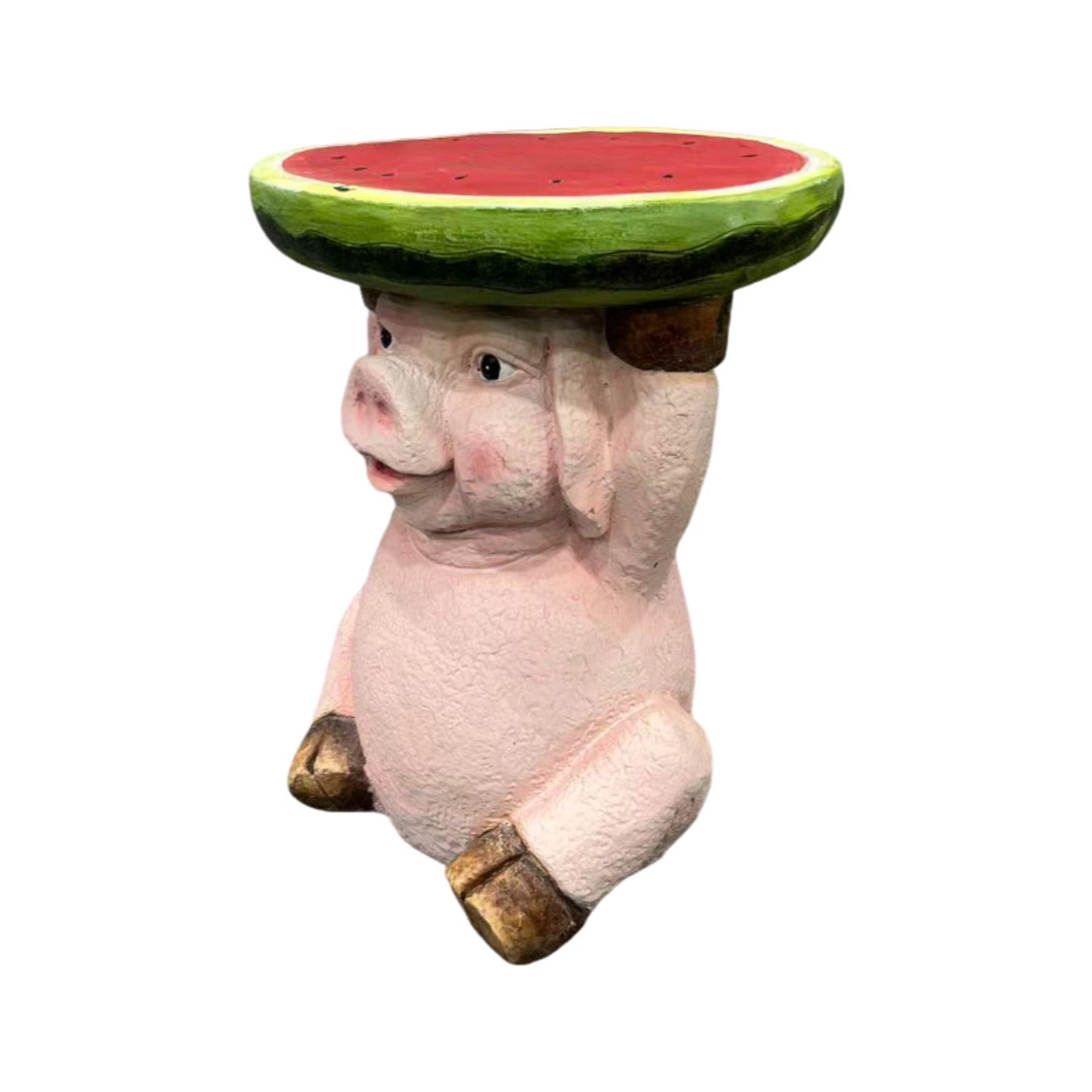 Noble House Pig Watermelon Stool, Cute Animal Side Table Decor, Outdoor Creative Figurine Seat for Patio, Garden, Pink