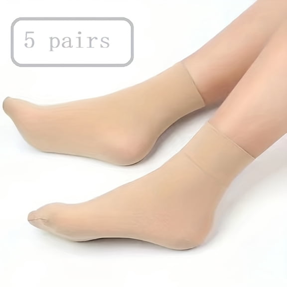 [Simple Stockings] 5 Pairs Simple Solid Color Stockings | Comfortable & Breathable for Spring, Summer, and Autumn - Women's Stockings and Socks